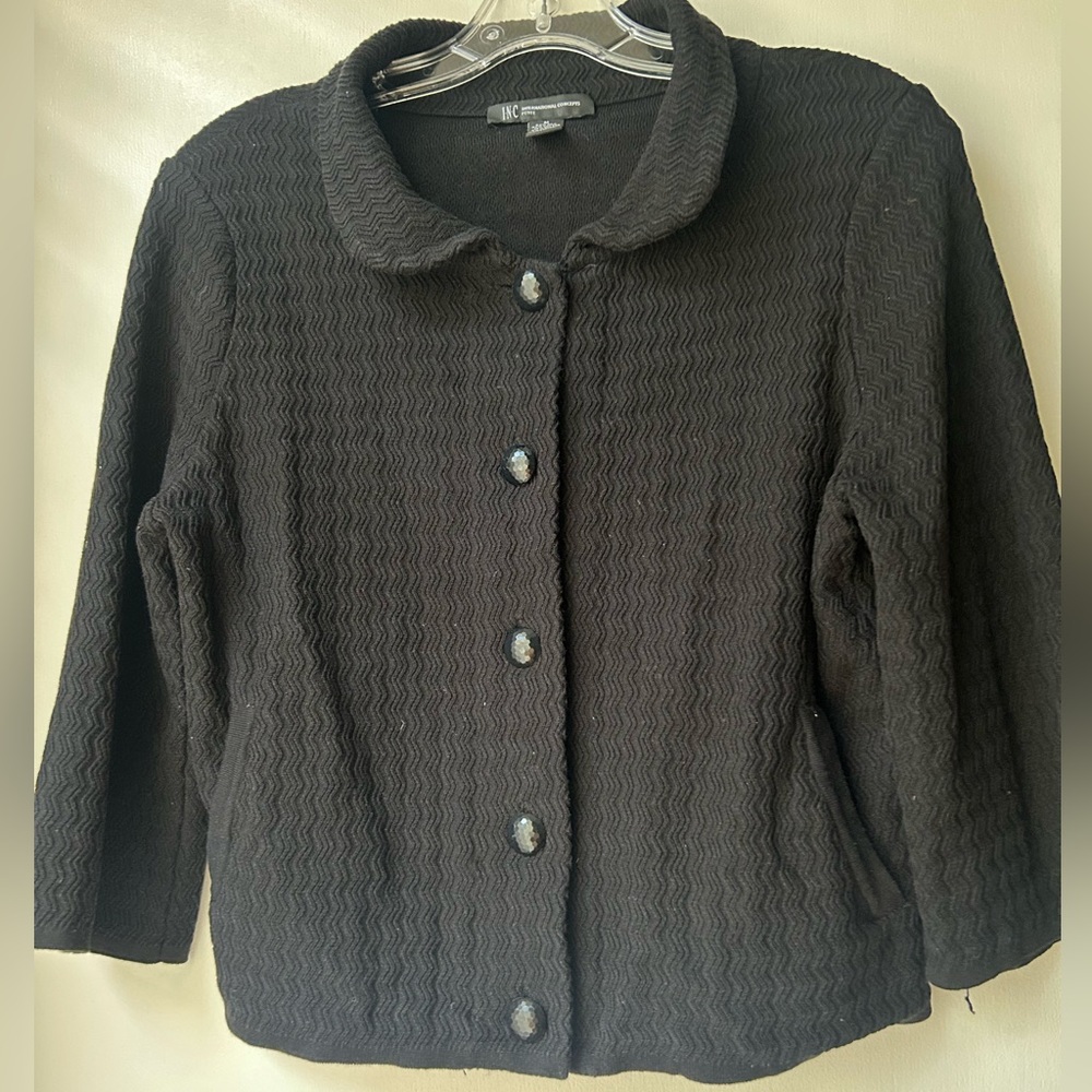 INC Black Textured Button-Up Jacket